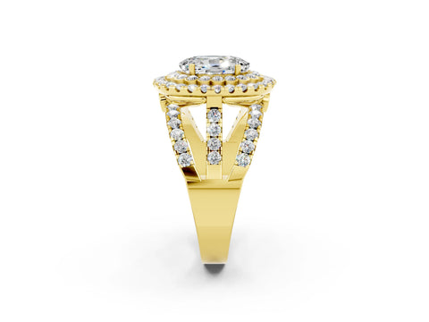 Yellow gold Double Halo Oval Cut Diamond Split Shank Pave Set Ring_2