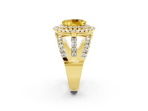 Yellow gold Double Halo Oval Cut Diamond Split Shank Pave Set Ring_2