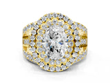Yellow gold Double Halo Oval Cut Diamond Split Shank Pave Set Ring_3