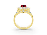 Yellow gold Double Halo Oval Cut Diamond Split Shank Pave Set Ring_3