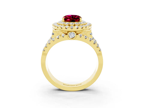 Yellow gold Double Halo Oval Cut Diamond Split Shank Pave Set Ring_3