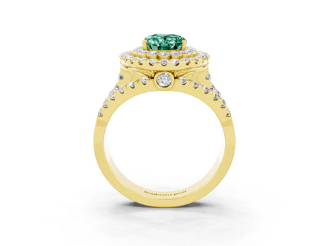 Yellow gold Double Halo Oval Cut Diamond Split Shank Pave Set Ring_3