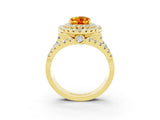 Yellow gold Double Halo Oval Cut Diamond Split Shank Pave Set Ring_3