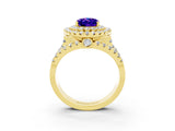 Yellow gold Double Halo Oval Cut Diamond Split Shank Pave Set Ring_3