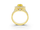 Yellow gold Double Halo Oval Cut Diamond Split Shank Pave Set Ring_3