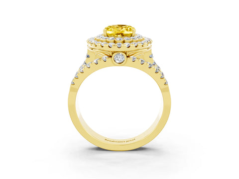 Yellow gold Double Halo Oval Cut Diamond Split Shank Pave Set Ring_3