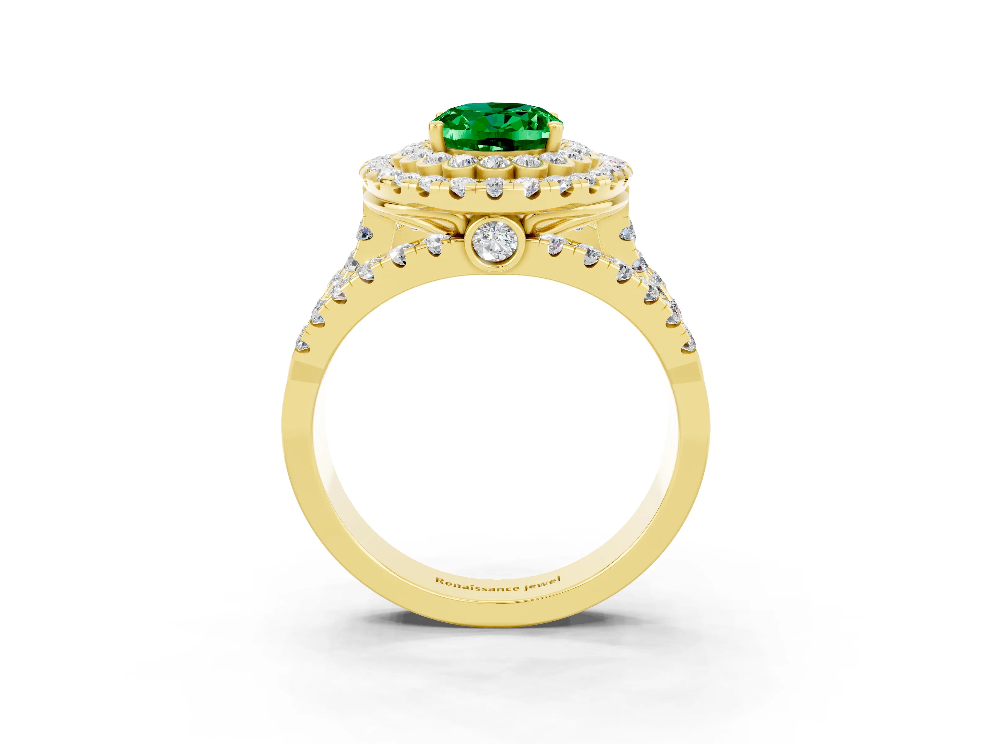 Yellow gold Double Halo Oval Cut Diamond Split Shank Pave Set Ring_3