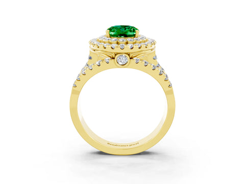 Yellow gold Double Halo Oval Cut Diamond Split Shank Pave Set Ring_3