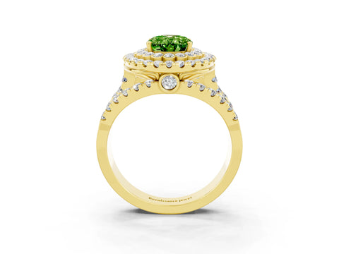 Yellow gold Double Halo Oval Cut Diamond Split Shank Pave Set Ring_3