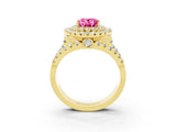 Yellow gold Double Halo Oval Cut Diamond Split Shank Pave Set Ring_3