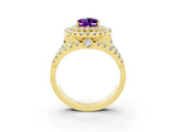 Yellow gold Double Halo Oval Cut Diamond Split Shank Pave Set Ring_3