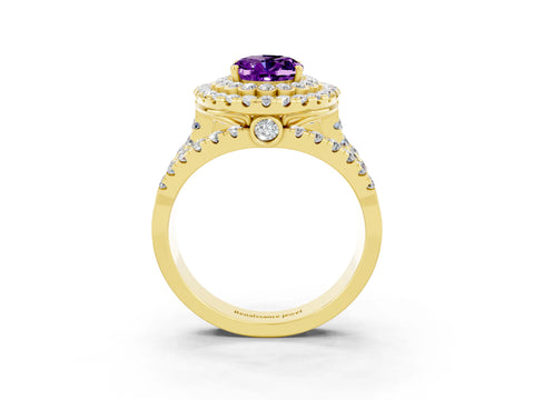 Yellow gold Double Halo Oval Cut Diamond Split Shank Pave Set Ring_3