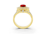 Yellow gold Double Halo Oval Cut Diamond Split Shank Pave Set Ring_3
