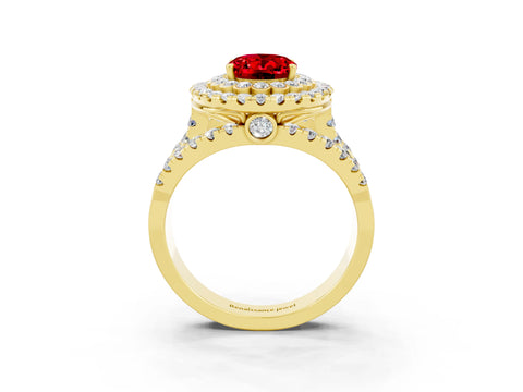 Yellow gold Double Halo Oval Cut Diamond Split Shank Pave Set Ring_3