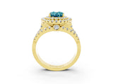 Yellow gold Double Halo Oval Cut Diamond Split Shank Pave Set Ring_3