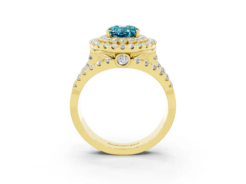 Yellow gold Double Halo Oval Cut Diamond Split Shank Pave Set Ring_3