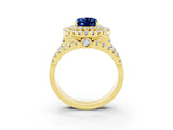 Yellow gold Double Halo Oval Cut Diamond Split Shank Pave Set Ring_3