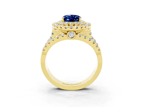Yellow gold Double Halo Oval Cut Diamond Split Shank Pave Set Ring_3