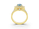 Yellow gold Double Halo Oval Cut Diamond Split Shank Pave Set Ring_3