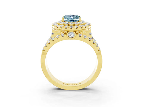 Yellow gold Double Halo Oval Cut Diamond Split Shank Pave Set Ring_3
