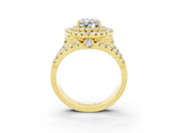 Yellow gold Double Halo Oval Cut Diamond Split Shank Pave Set Ring_3