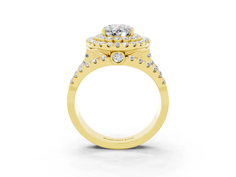 Yellow gold Double Halo Oval Cut Diamond Split Shank Pave Set Ring_3