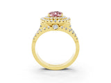 Yellow gold Double Halo Oval Cut Diamond Split Shank Pave Set Ring_3