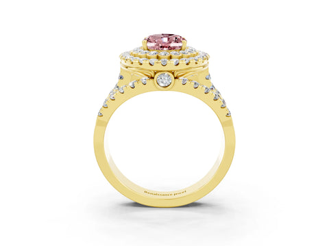Yellow gold Double Halo Oval Cut Diamond Split Shank Pave Set Ring_3