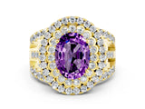 Yellow gold Double Halo Oval Cut Diamond Split Shank Pave Set Ring