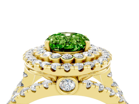 Yellow gold Double Halo Oval Cut Diamond Split Shank Pave Set Ring_4