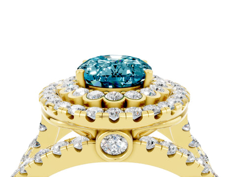 Yellow gold Double Halo Oval Cut Diamond Split Shank Pave Set Ring_4
