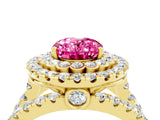 Yellow gold Double Halo Oval Cut Diamond Split Shank Pave Set Ring_4