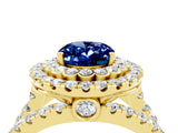 Yellow gold Double Halo Oval Cut Diamond Split Shank Pave Set Ring_4