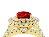 Yellow gold Double Halo Oval Cut Diamond Split Shank Pave Set Ring_4