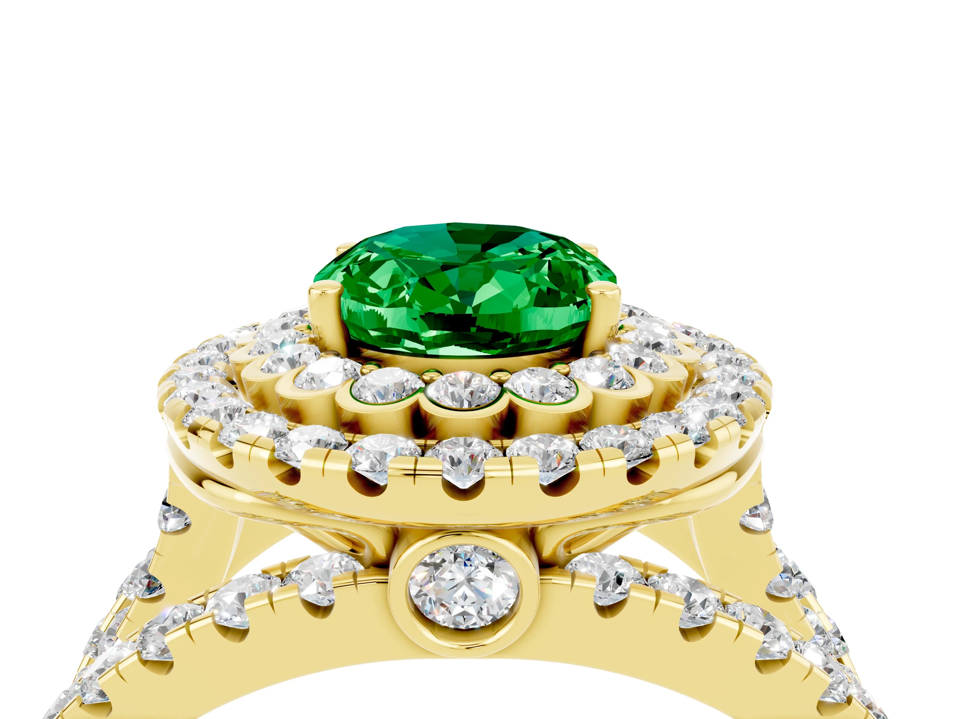 Yellow gold Double Halo Oval Cut Diamond Split Shank Pave Set Ring_4