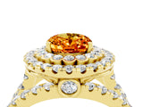 Yellow gold Double Halo Oval Cut Diamond Split Shank Pave Set Ring_4