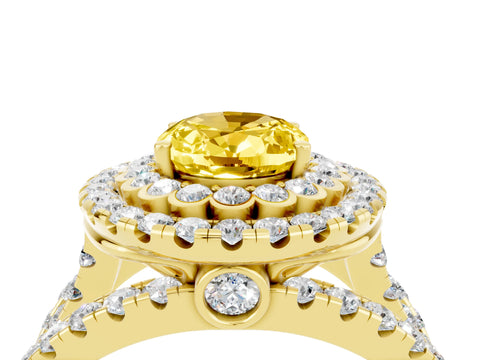 Yellow gold Double Halo Oval Cut Diamond Split Shank Pave Set Ring_4