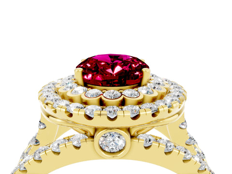 Yellow gold Double Halo Oval Cut Diamond Split Shank Pave Set Ring_4