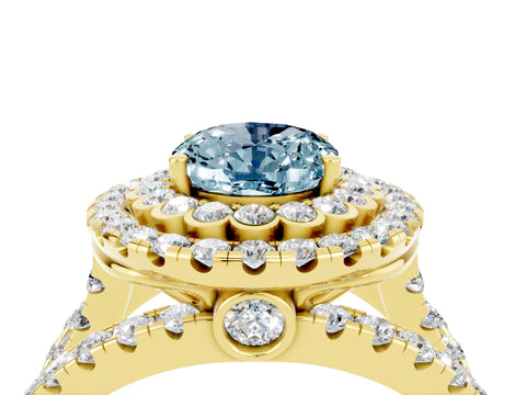 Yellow gold Double Halo Oval Cut Diamond Split Shank Pave Set Ring_4