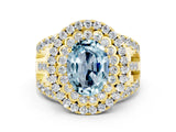 Yellow gold Double Halo Oval Cut Diamond Split Shank Pave Set Ring