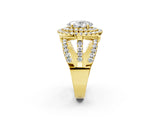 Yellow gold Double Halo Oval Cut Diamond Split Shank Pave Set Ring_5