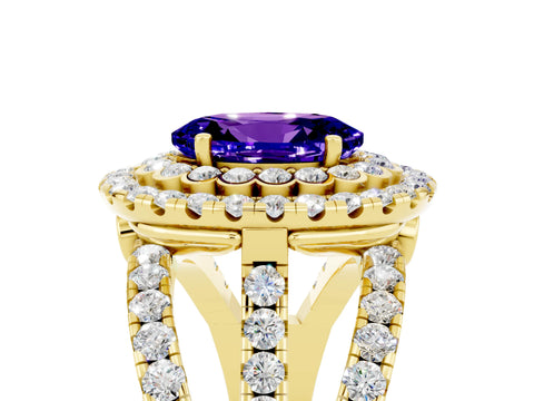 Yellow gold Double Halo Oval Cut Diamond Split Shank Pave Set Ring_5