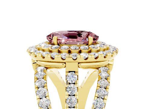 Yellow gold Double Halo Oval Cut Diamond Split Shank Pave Set Ring_5