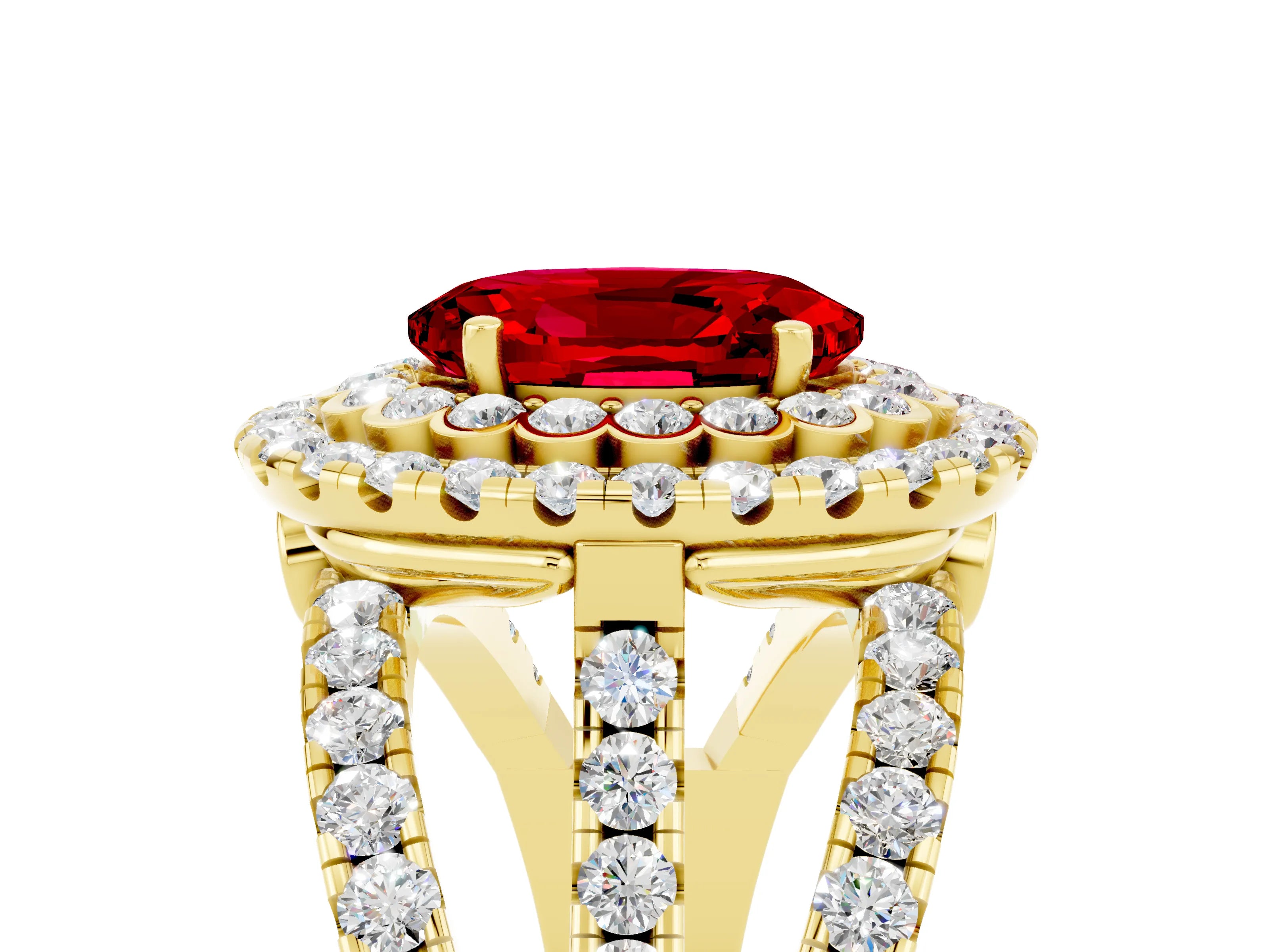 Yellow gold Double Halo Oval Cut Diamond Split Shank Pave Set Ring_5