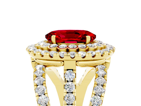 Yellow gold Double Halo Oval Cut Diamond Split Shank Pave Set Ring_5