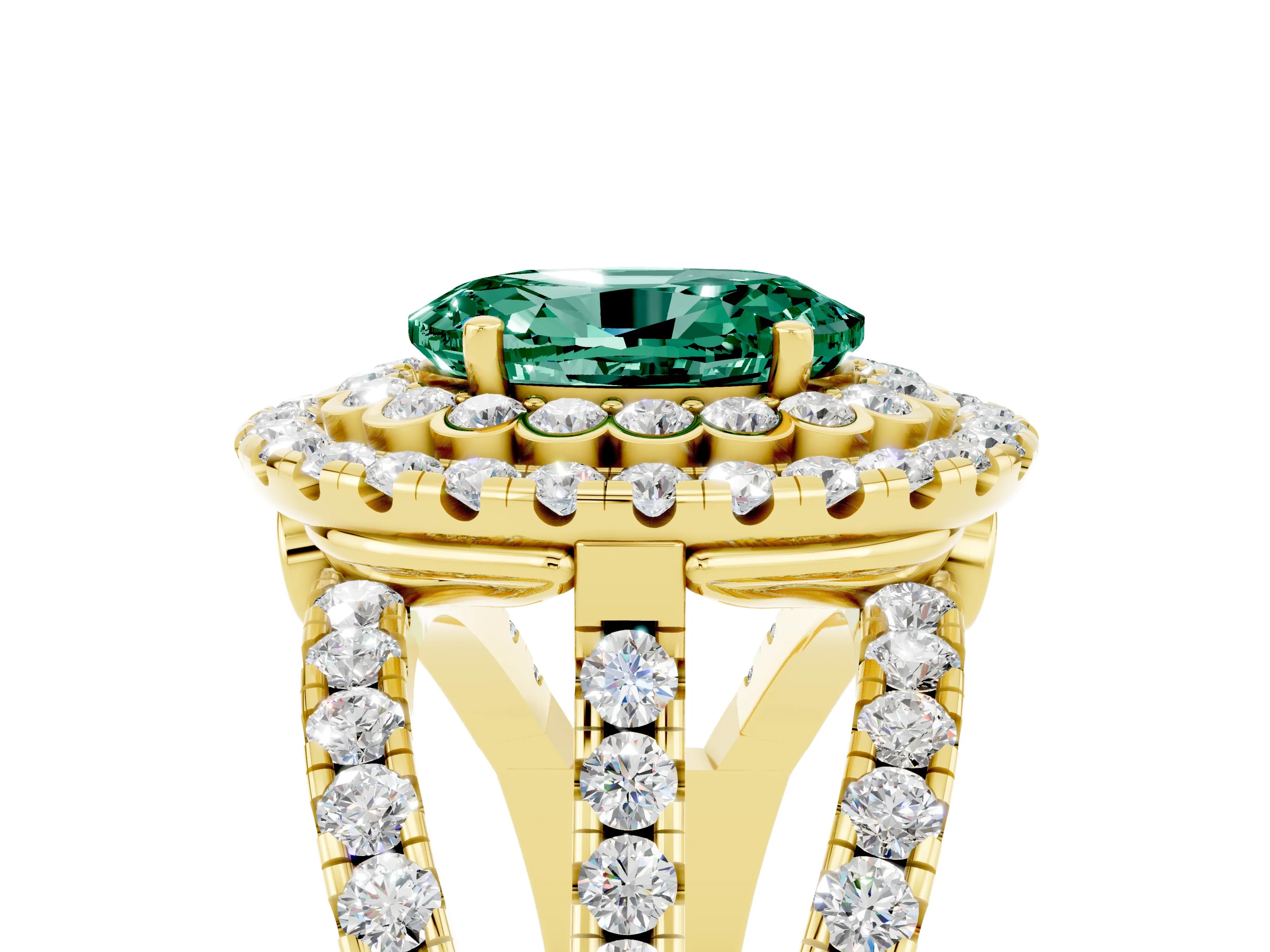 Yellow gold Double Halo Oval Cut Diamond Split Shank Pave Set Ring_5