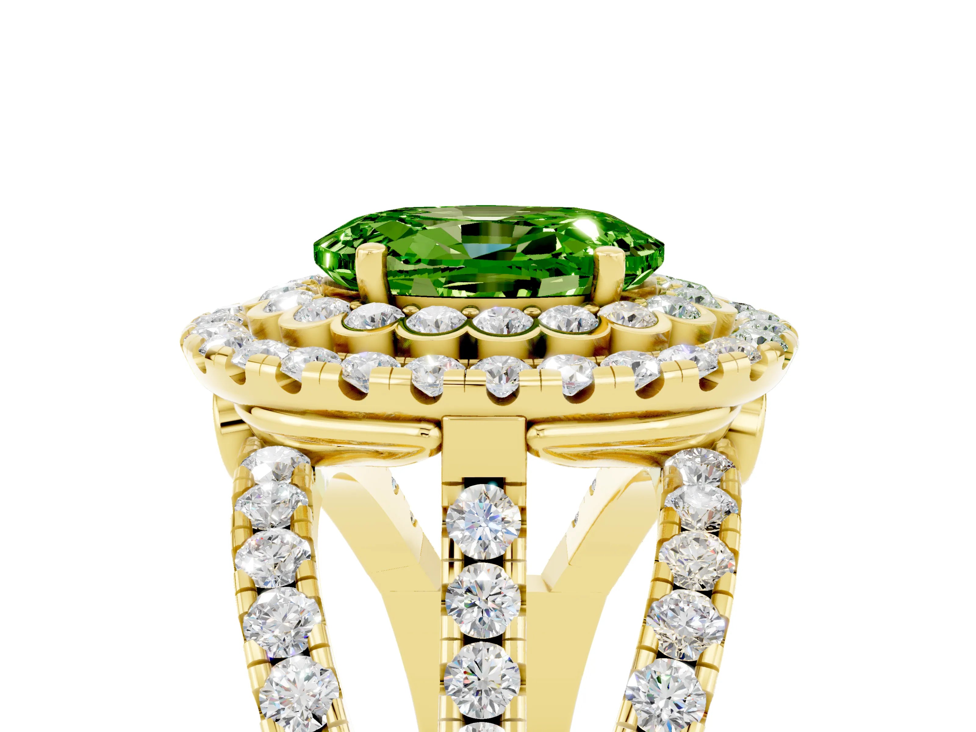 Yellow gold Double Halo Oval Cut Diamond Split Shank Pave Set Ring_5