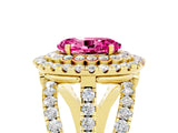 Yellow gold Double Halo Oval Cut Diamond Split Shank Pave Set Ring_5