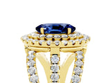 Yellow gold Double Halo Oval Cut Diamond Split Shank Pave Set Ring_5