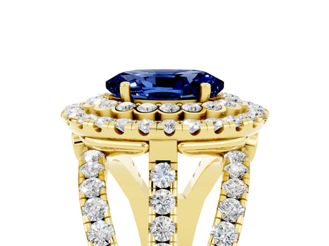 Yellow gold Double Halo Oval Cut Diamond Split Shank Pave Set Ring_5